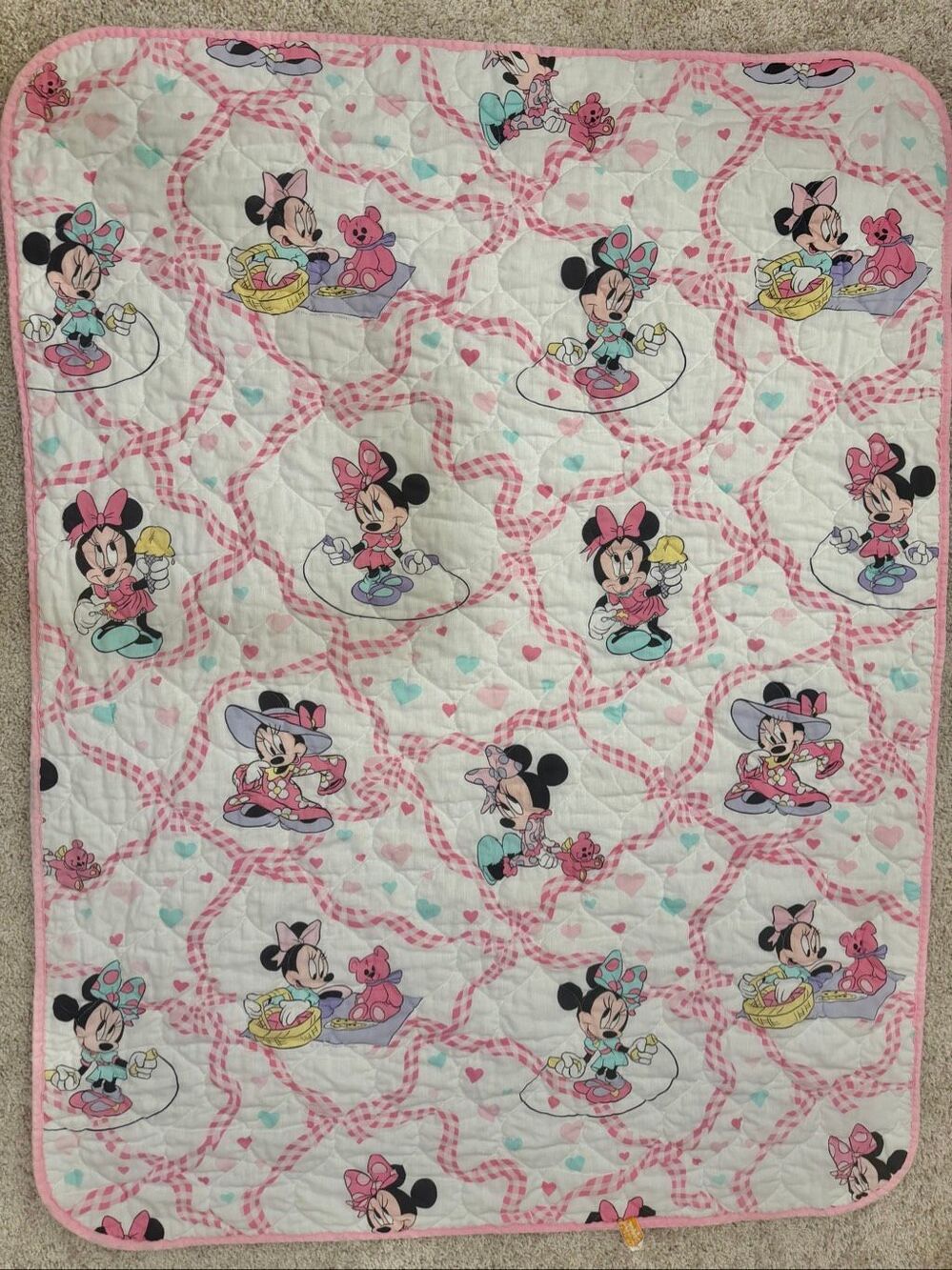 Vintage Dundee 1968 Minnie Mouse Quilted Comforter Blanket 40" X 54"
